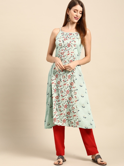 

Anouk Women Blue & Red Ethnic Motifs Printed A-Line Kurta