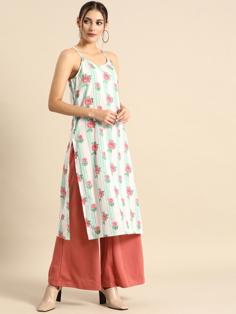 

Anouk Women White & Green Floral Printed Shoulder Strap Straight Kurta