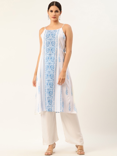 

Anouk Women White & Blue Ethnic Motifs Printed A-Line Kurta