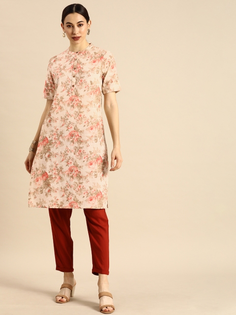 

Anouk Women Beige & Pink Floral Printed Kurta