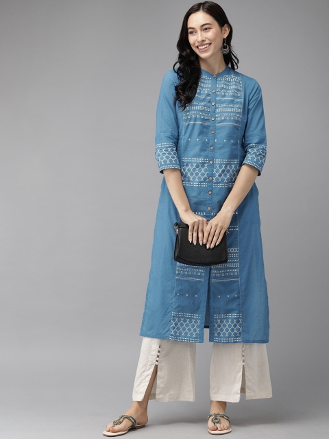 

Anouk Women Blue Printed A-Line Kurta