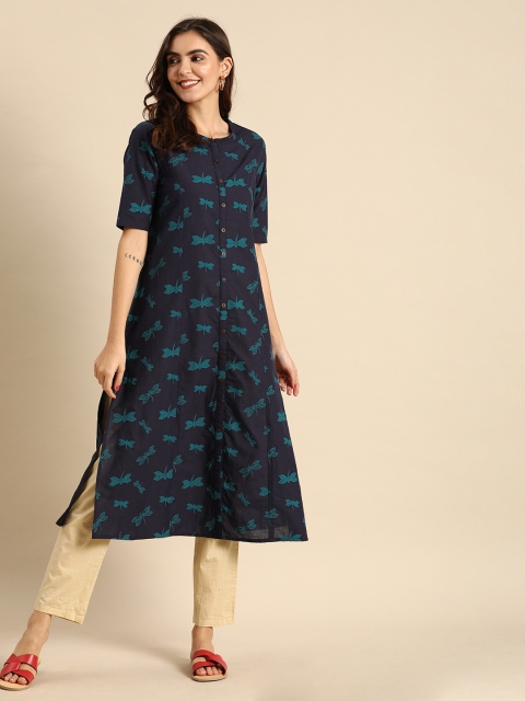 

Anouk Women Blue Conversational Printed Kurta