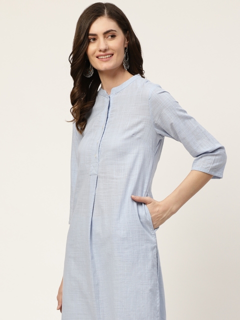 

Anouk Women Blue Solid Pure Cotton Straight Kurta