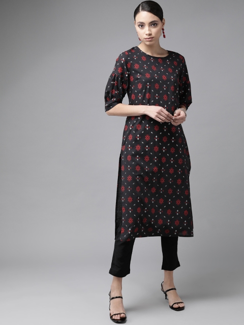 

Anouk Women Black & Red Printed Pure Cotton Straight Kurta