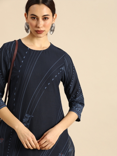 

Anouk Women Navy Blue Ethnic Motifs Printed Indigo Kurta