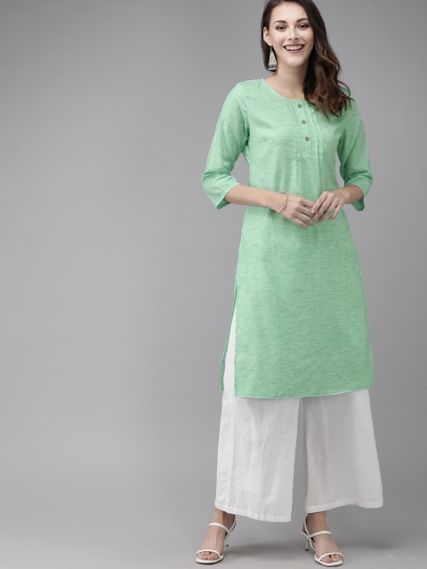

Anouk Women Green Solid Front-Tucked Straight Kurta