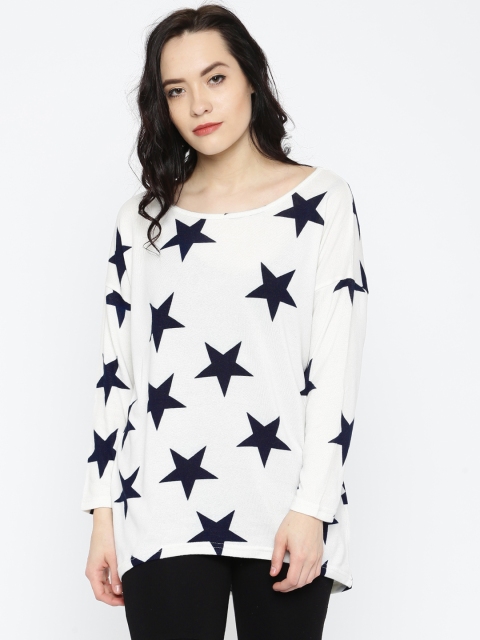 

ONLY Women Off-White & Navy Printed Regular Top