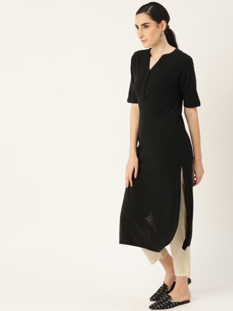 

Anouk Women Black Solid Straight Knitted Kurta
