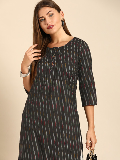 

Anouk Women Coffee Brown Geometric Print Pure Cotton Kurta