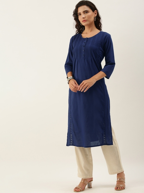 

Anouk Women Navy Blue Pintuck Pleated Kurta