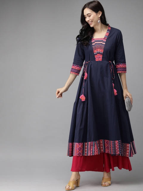 

Anouk Women Navy Blue & Pink Printed Anarkali Kurta
