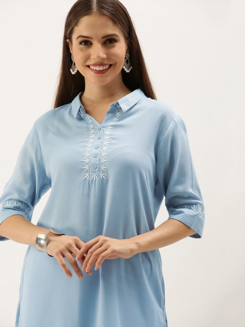 

Anouk Women Blue & White Embroidered Kurta