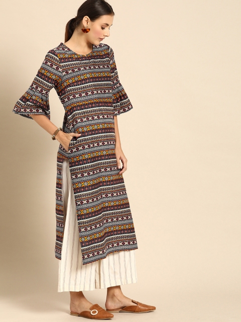 

Anouk Women Multi-coloured Tribal Printed Bell Sleeves Kurta