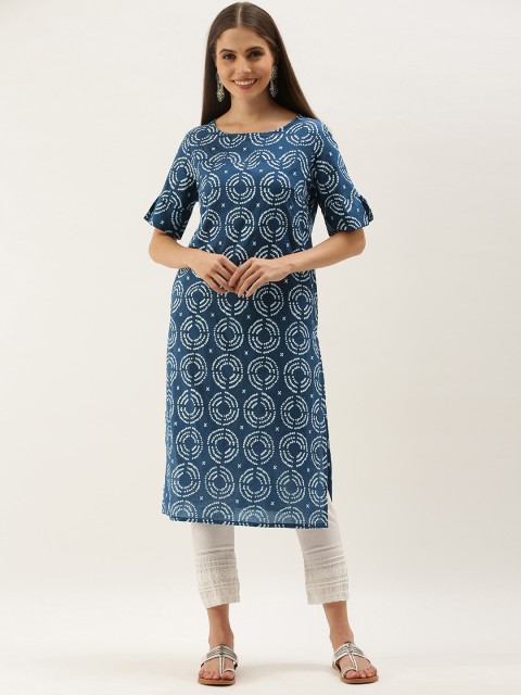 

Anouk Women Blue & White Geometric Printed Kurta