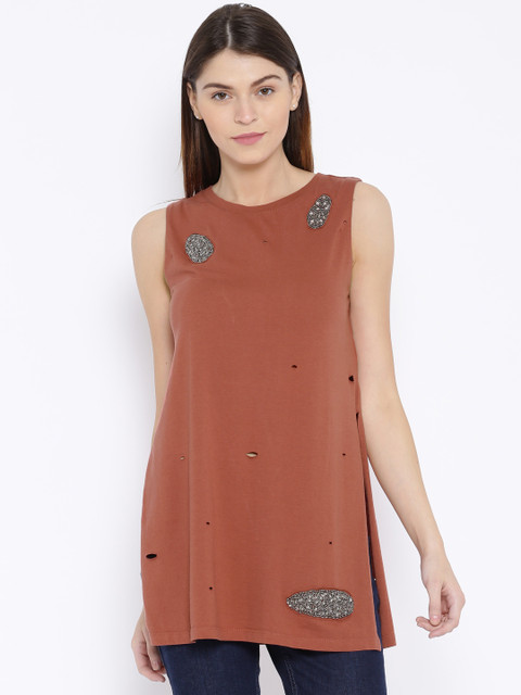 

ONLY Brick Red Embellished Sleeveless Top