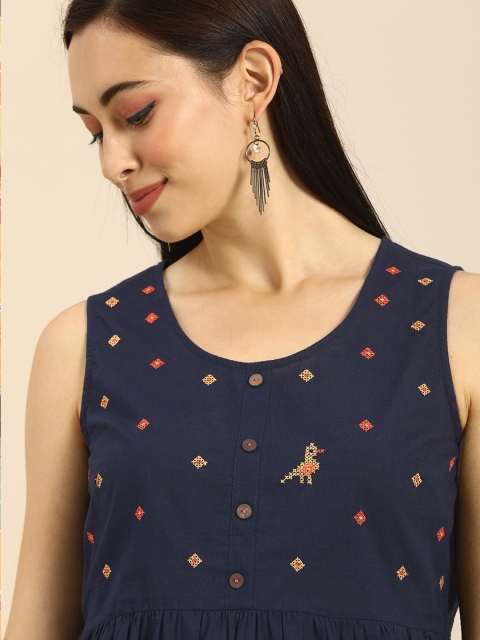 

Anouk Navy Blue Geometric Printed Peplum Top