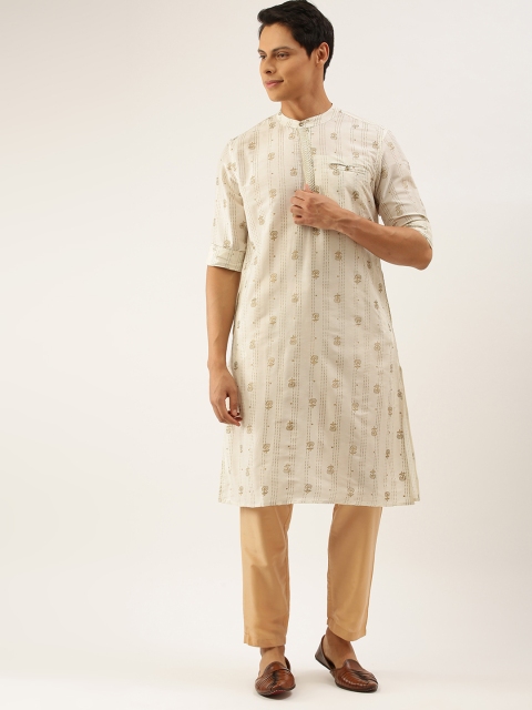 

Anouk Men White & Gold-Toned Ethnic Motifs Printed Kurta with Trousers