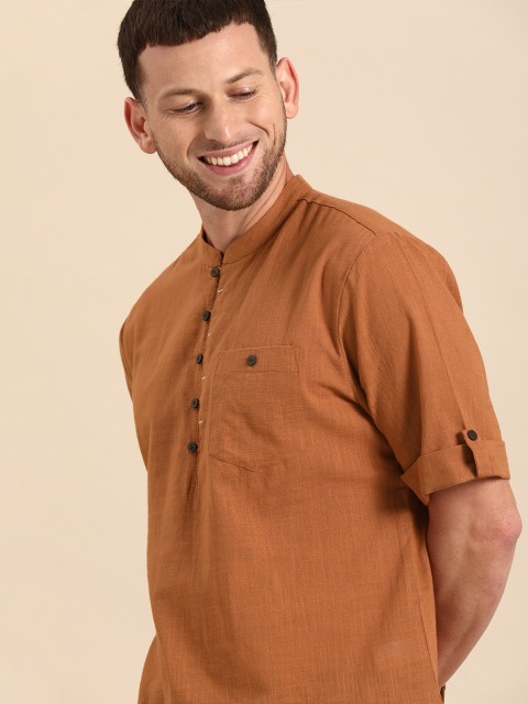 

Anouk Men Brown Solid Mandarin Collar Kurta
