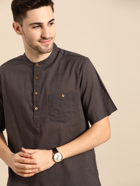 

Anouk Men Charcoal Grey Pure Cotton Solid Kurta