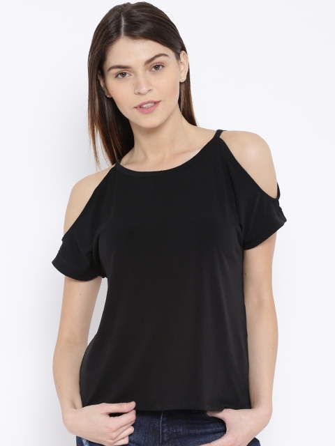 

ONLY Women Black Solid Cold Shoulder Top