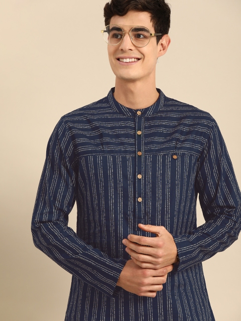 

Anouk Men Navy Blue & Off-White Striped Kurta