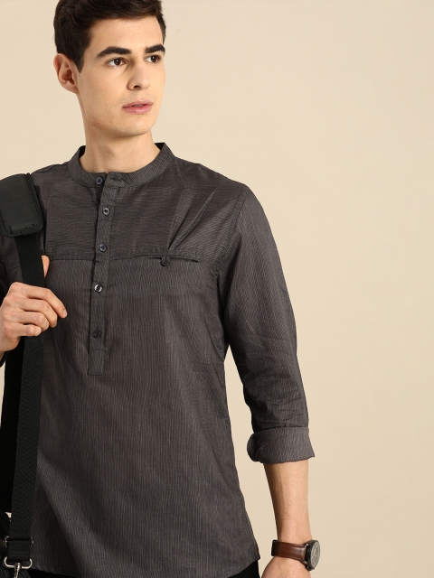 

Anouk Men Charcoal Grey Striped Kurta
