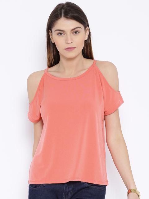 

ONLY Coral Red Cold-Shoulder Top