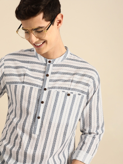 

Anouk Men White & Blue Striped Kurta