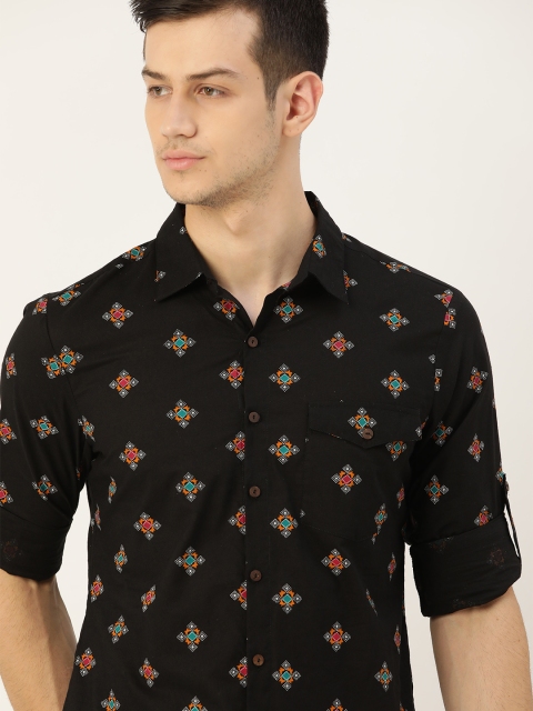 

Anouk Men Black Cotton Regular Fit Printed Casual Shirt
