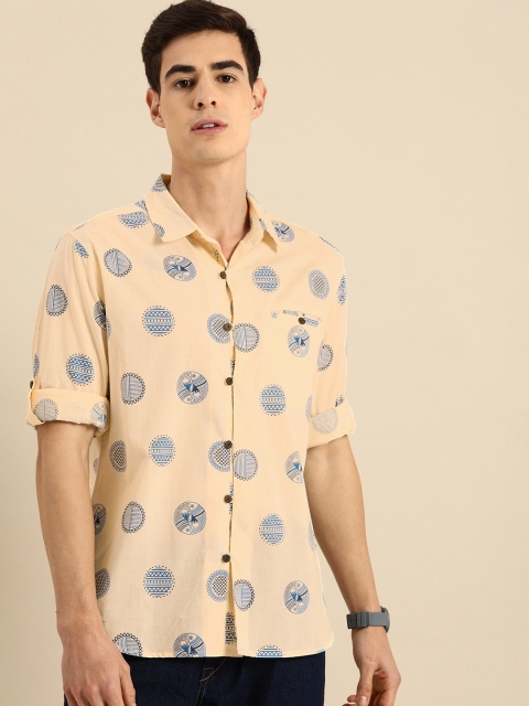 

Anouk Men Beige & Blue Regular Fit Printed Casual Shirt