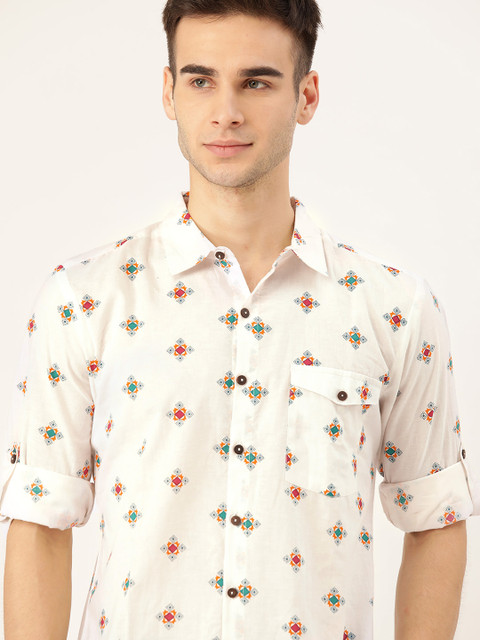 

Anouk Men White & Blue Pure Cotton Printed Casual Shirt