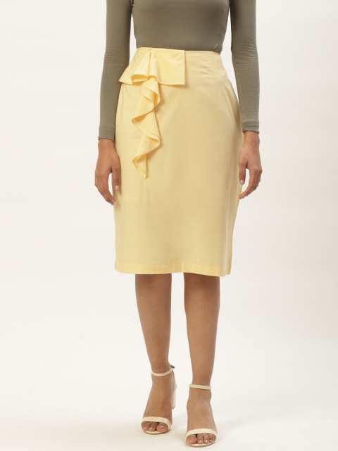 

HAIL WOMEN Women Yellow Solid Layered Straight Skirt