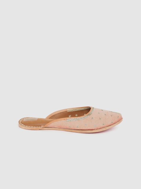 

Anouk Women Peach-Coloured & Muted Gold-Toned Hand-Made Embroidered Mojaris