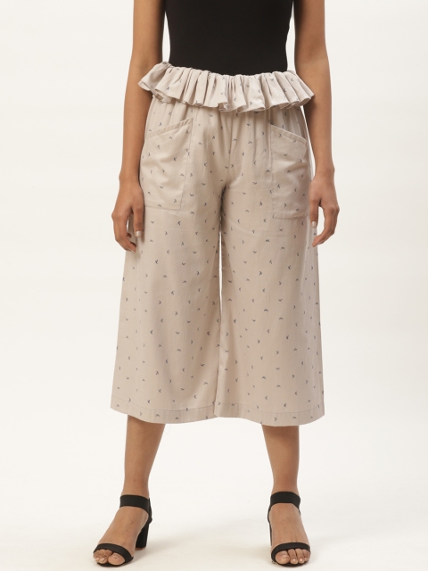 

HAIL WOMEN Women Grey & Black Regular Fit Printed Culottes Trousers
