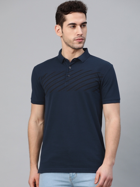 

Louis Philippe Jeans Men Navy Blue Printed Detail Polo Collar T-shirt