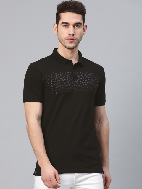 

Louis Philippe Jeans Men Black Brand Logo Print Polo Collar T-shirt