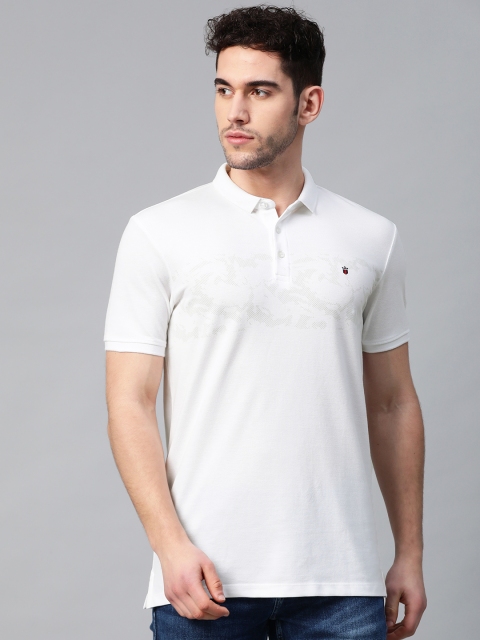 

Louis Philippe Jeans Men White Printed Detail Polo Collar T-shirt