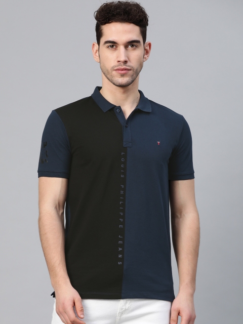 

Louis Philippe Jeans Men Navy Blue & Black Colourblocked Polo Collar T-shirt