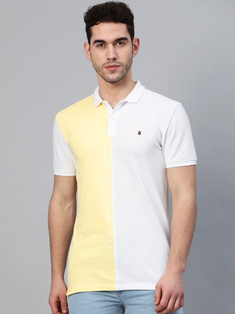 

Louis Philippe Jeans Men White & Yellow Colourblocked Polo Collar T-shirt