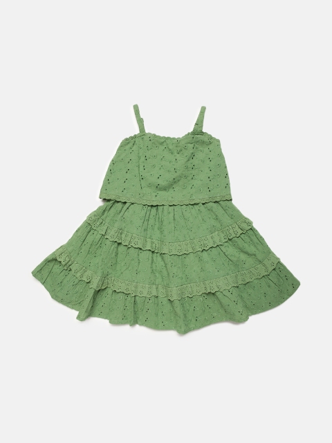 

Blue Giraffe Girls Green Self Design A-Line Dress