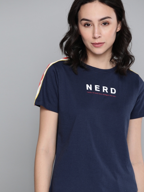 

Harvard Women Navy Blue & White Pure Cotton Printed T-shirt