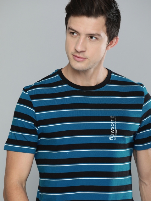 

Harvard Men Blue Black Striped Round Neck Pure Cotton T-shirt