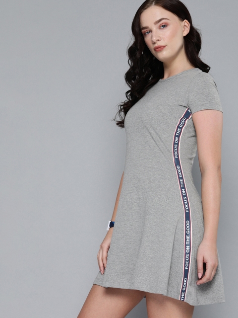 

Harvard Women Grey Melange Solid A-Line Dress with Side Printed Detailing