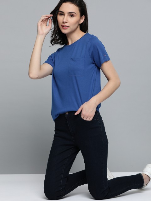 

Harvard Women Blue Solid Round Neck T-shirt
