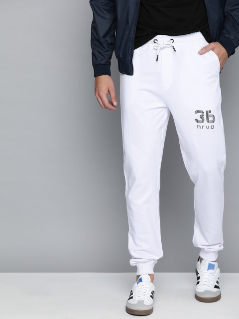 

Harvard Men White Solid Joggers with Printed Detail