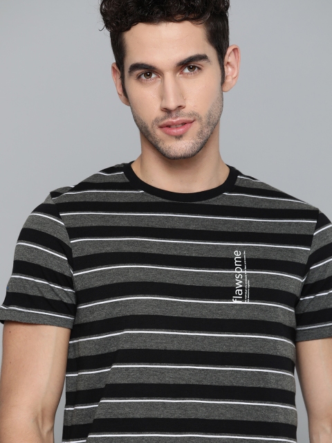 

Harvard Men Charcoal Pure Cotton Striped Round Neck Pure Cotton T-shirt