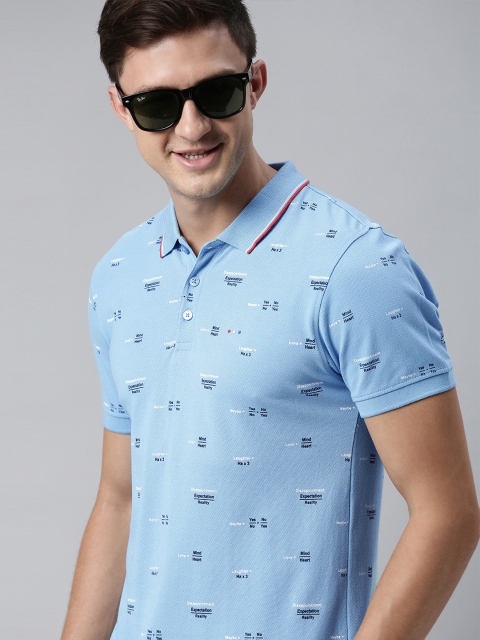 

Harvard Men Blue Typography Printed Pure Cotton Polo Collar Pure Cotton T-shirt