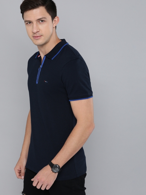 

Harvard Men Navy Blue Solid Polo Collar Pure Cotton T-shirt