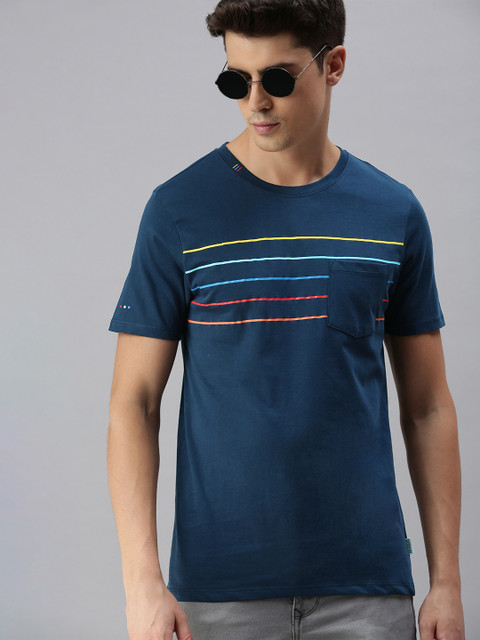 

Harvard Men Blue Red Striped Pure Cotton T-shirt