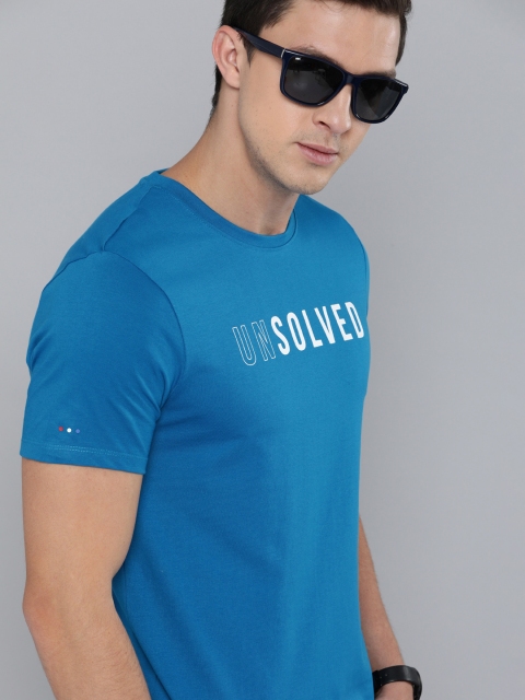 

Harvard Men Blue Printed Round Neck Pure Cotton T-shirt
